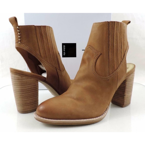 Dolce Vita Jasper Cutout Open Heel Booties Saddle Nubuck Size 10 - Picture 2 of 8